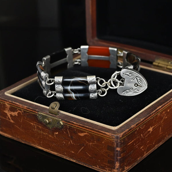 Victorian Scottish Agate Bracelet with Heart Padlock - Boylerpf