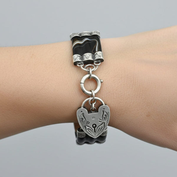 Victorian Scottish Agate Bracelet with Heart Padlock - Boylerpf