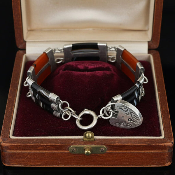 Victorian Scottish Agate Bracelet with Heart Padlock - Boylerpf