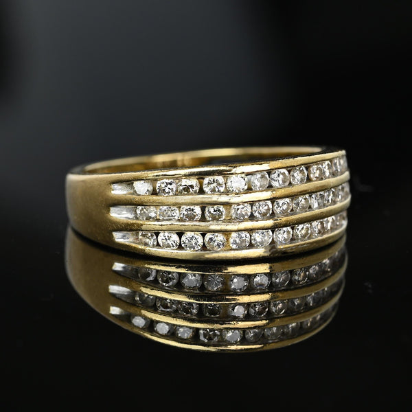 Vintage Wide Three Row Diamond Ring Band in 10K Gold - Boylerpf