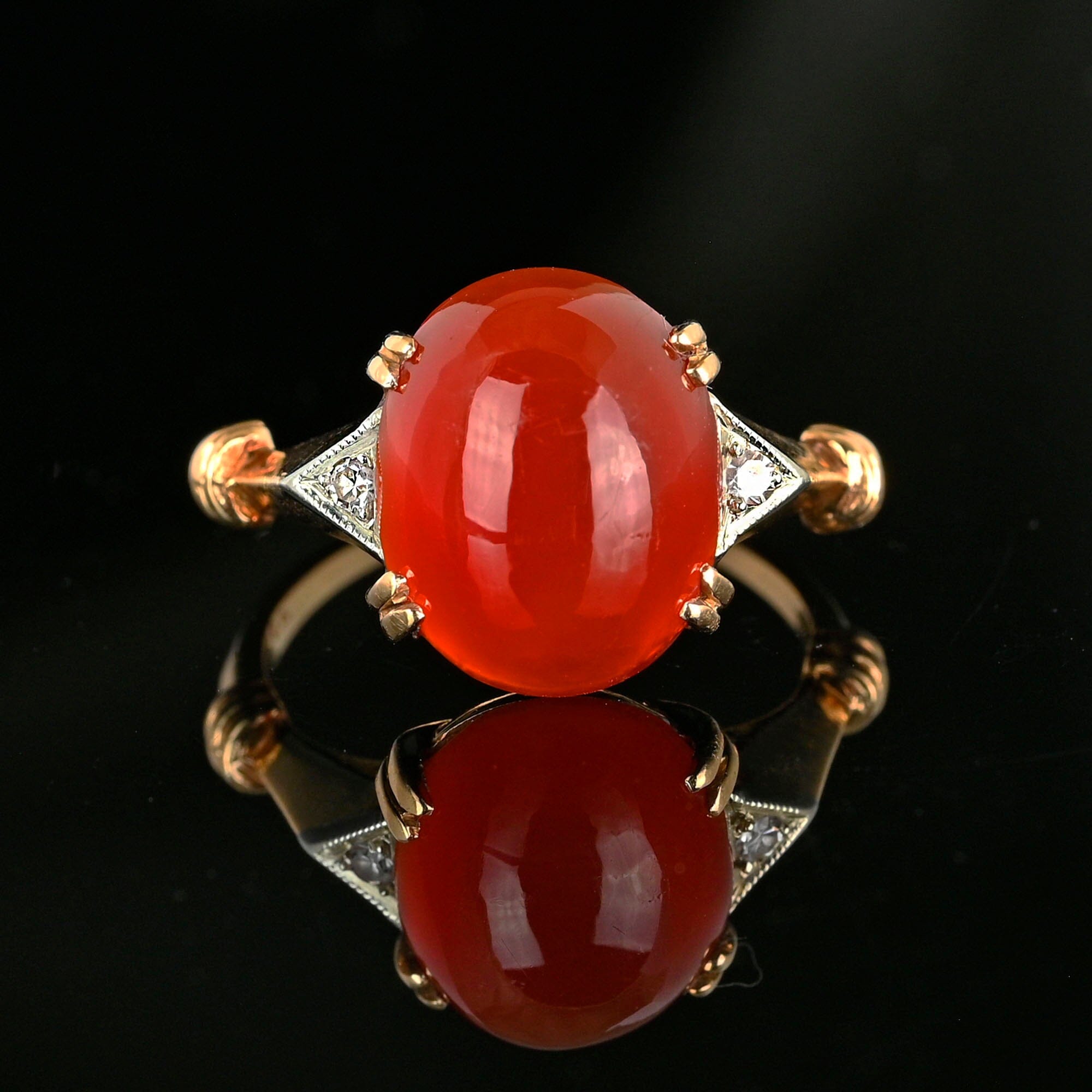 Edwardian Style newest Orange Chalcedony Cabochon Ring 14K Gold Fine Quality Chalcedony Anniversary Ring Art Deco Orange Cabochon Ceremony 14K Ring