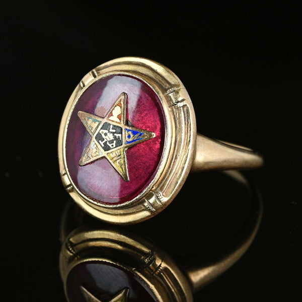 Vintage 1940s Red Spinel OES Masonic Star Ring in Gold - Boylerpf