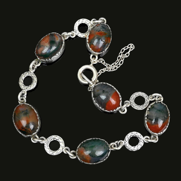 Arts & Crafts Sterling Silver Moss Agate Bracelet