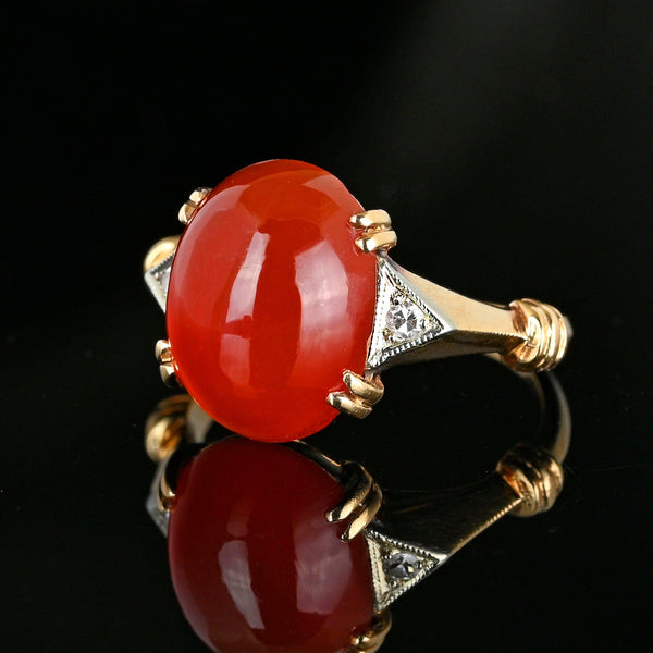 Art Deco Diamond Accent Carnelian Cabochon Ring - Boylerpf