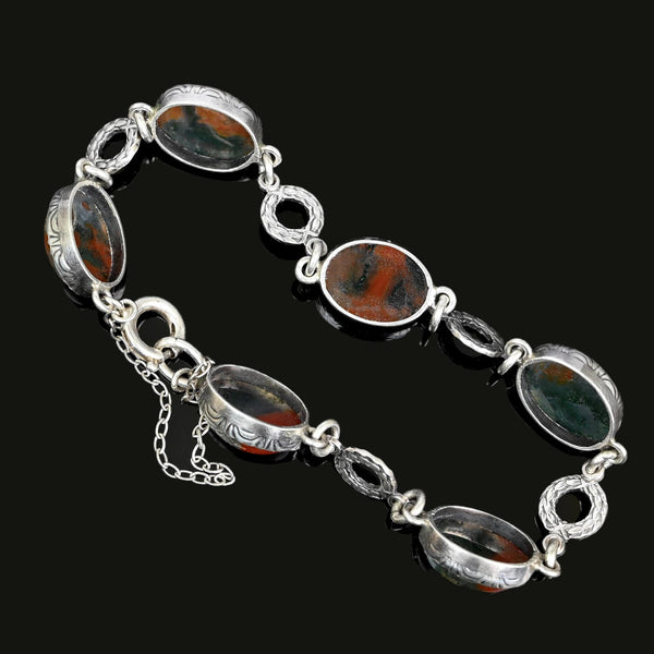 Arts & Crafts Sterling Silver Moss Agate Bracelet