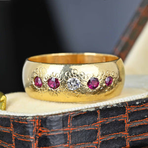 Antique 14K Gold Ruby Diamond Ring Wedding Band - Boylerpf