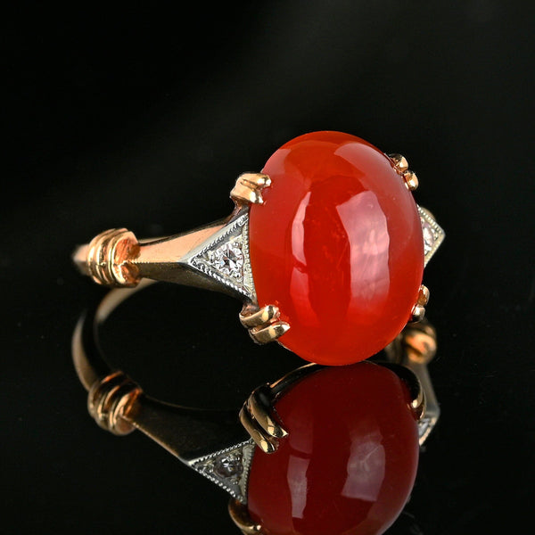 Art Deco Diamond Accent Carnelian Cabochon Ring - Boylerpf