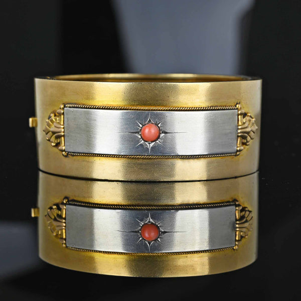 Antique Victorian Silver Gold Filled Coral Bracelet Bangle - Boylerpf