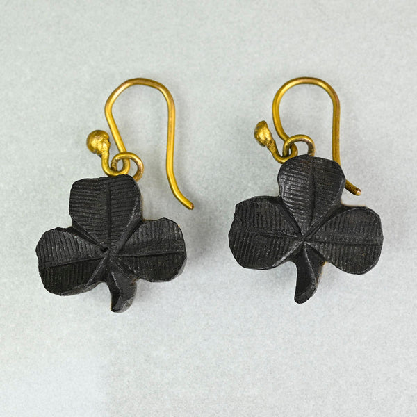 Antique Victorian Irish Bog Oak Shamrock Earrings
