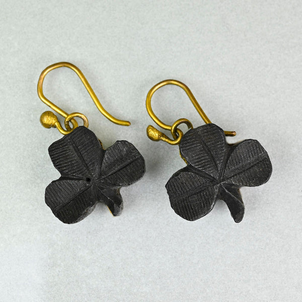 Antique Victorian Irish Bog Oak Shamrock Earrings