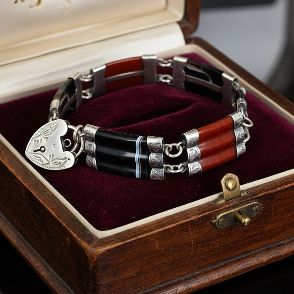 Victorian Scottish Agate Bracelet with Heart Padlock - Boylerpf
