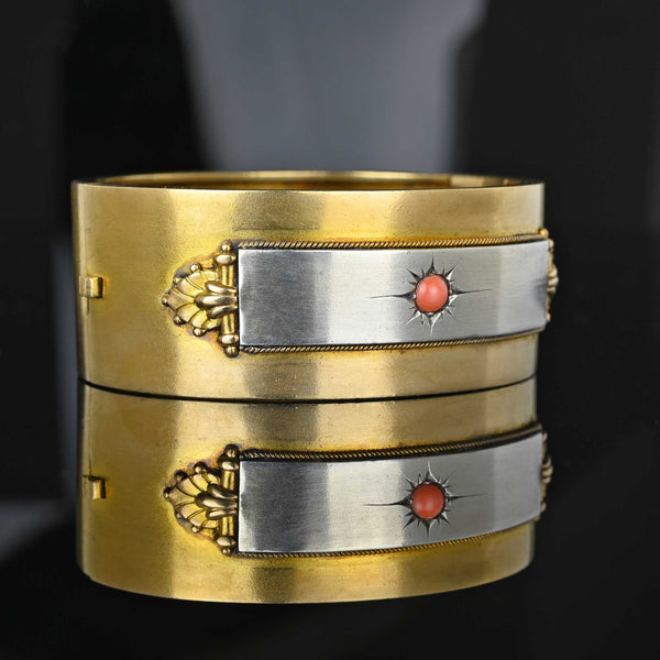Antique Victorian Silver Gold Filled Coral Bracelet Bangle - Boylerpf