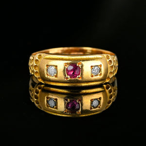 Antique Chester Assayed 15K Gold Diamond Ruby Ring Band - Boylerpf