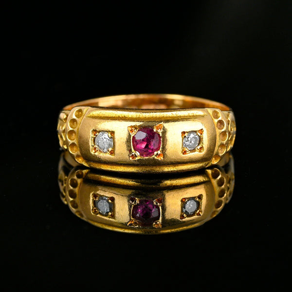 Antique Chester Assayed 15K Gold Diamond Ruby Ring Band - Boylerpf