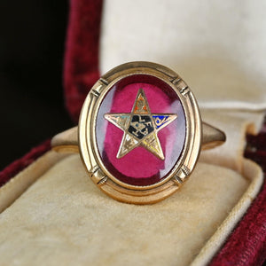 Vintage 1940s Red Spinel OES Masonic Star Ring in Gold - Boylerpf