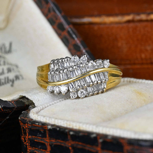 Vintage 14K Gold Baguette Diamond Cocktail Ring - Boylerpf
