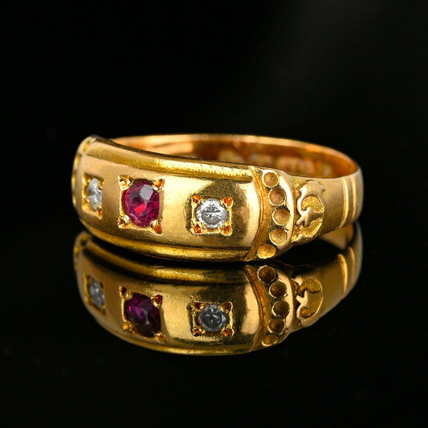 Antique Chester Assayed 15K Gold Diamond Ruby Ring Band - Boylerpf