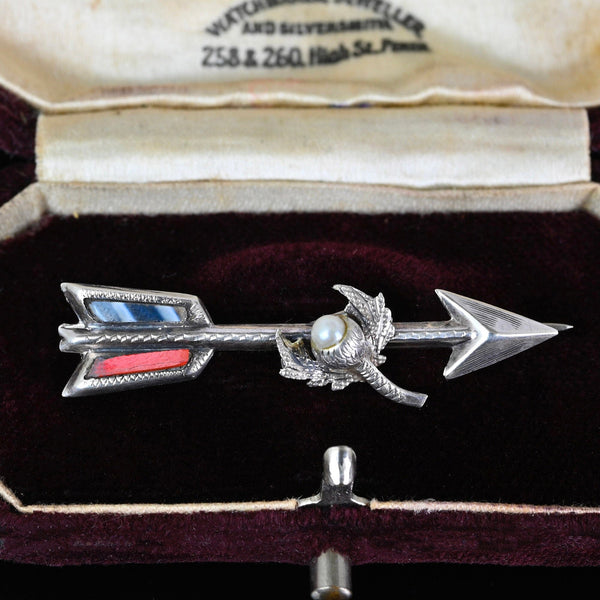 Antique Silver Scottish Agate Pearl Thistle Arrow Brooch