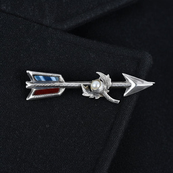 Antique Silver Scottish Agate Pearl Thistle Arrow Brooch
