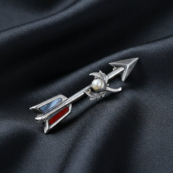 Antique Silver Scottish Agate Pearl Thistle Arrow Brooch