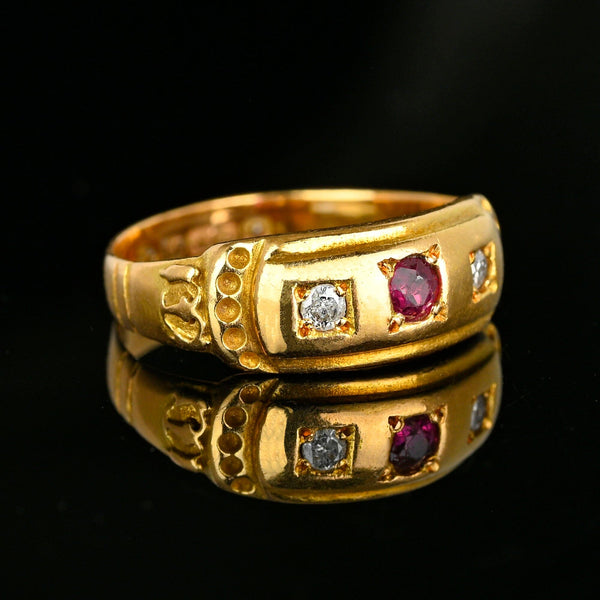 Antique Chester Assayed 15K Gold Diamond Ruby Ring Band - Boylerpf