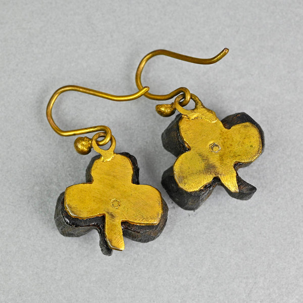 Antique Victorian Irish Bog Oak Shamrock Earrings