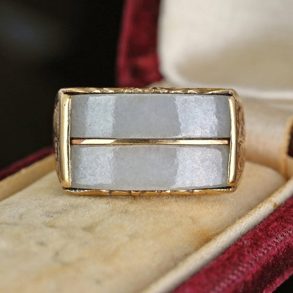 Retro Engraved 14K Gold Mings Jade Saddle Ring - Boylerpf