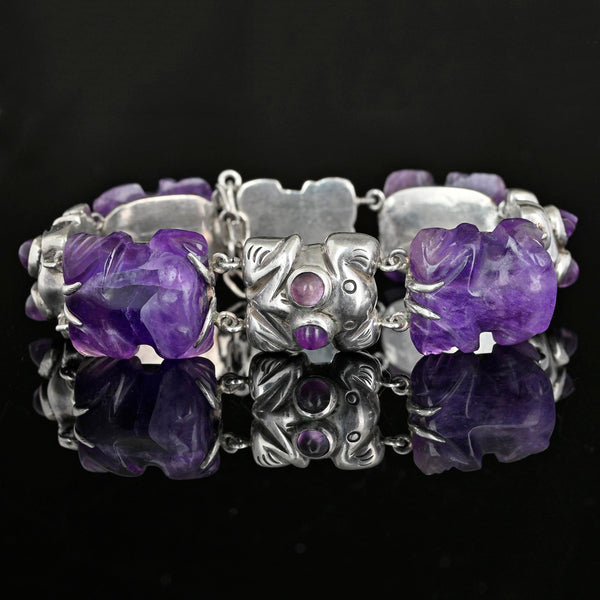 William Spratling Taxco Silver Amethyst Frog Bracelet