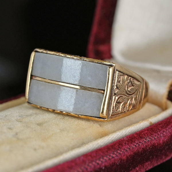 Retro Engraved 14K Gold Mings Jade Saddle Ring - Boylerpf
