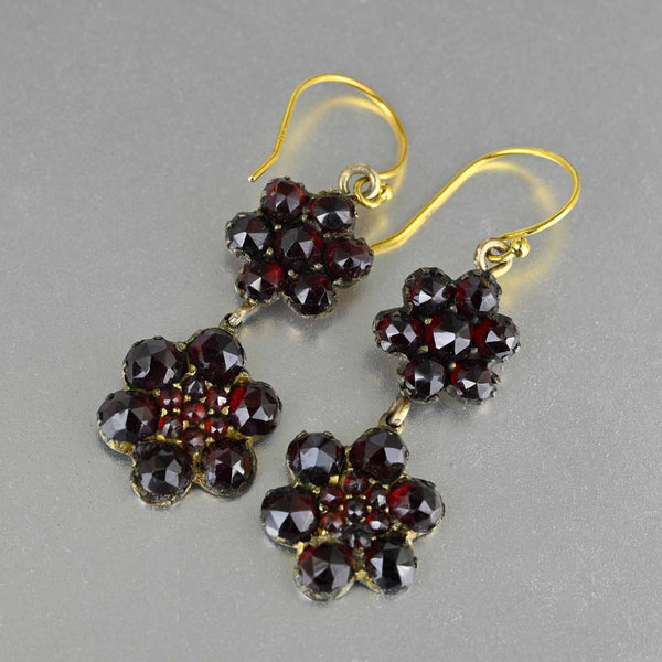 Antique Flower Cluster Bohemian Garnet Earrings - Boylerpf
