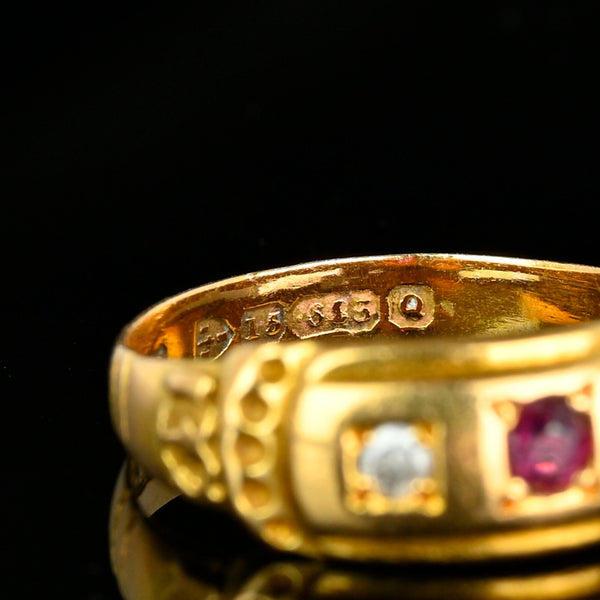 Antique Chester Assayed 15K Gold Diamond Ruby Ring Band - Boylerpf