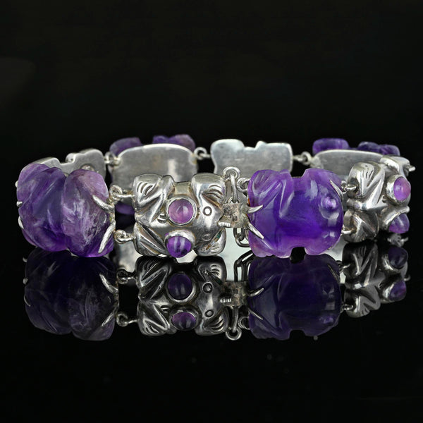 William Spratling Taxco Silver Amethyst Frog Bracelet