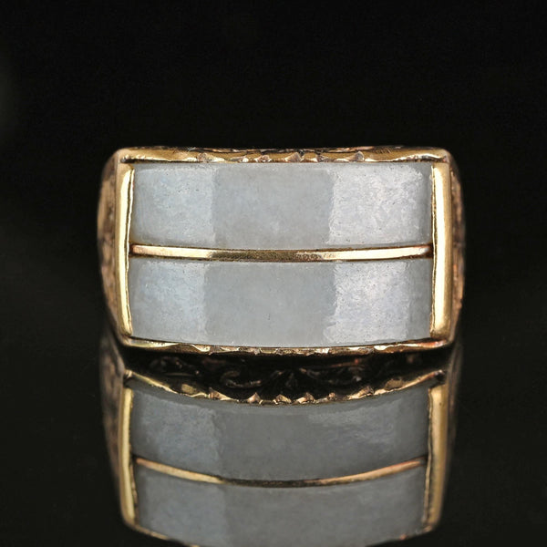 Retro Engraved 14K Gold Mings Jade Saddle Ring - Boylerpf