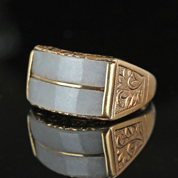 Retro Engraved 14K Gold Mings Jade Saddle Ring - Boylerpf