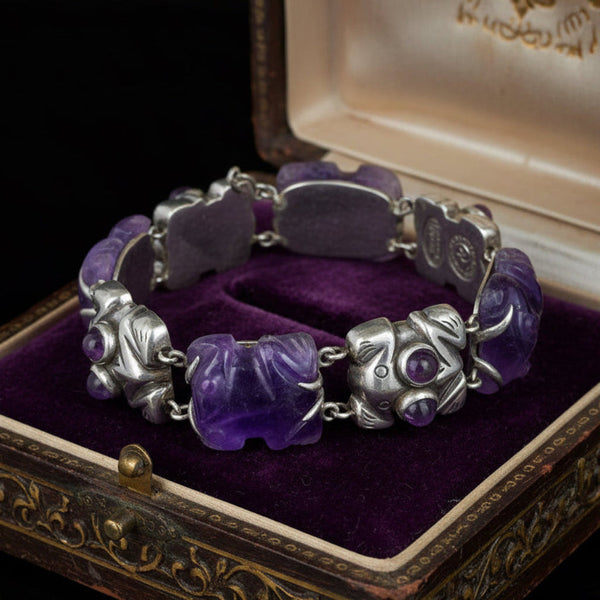 William Spratling Taxco Silver Amethyst Frog Bracelet