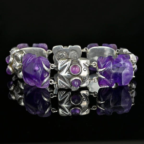 William Spratling Taxco Silver Amethyst Frog Bracelet
