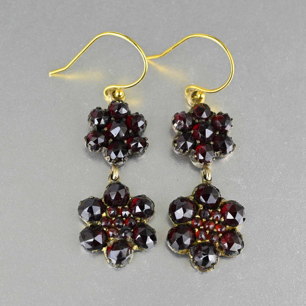 Antique Flower Cluster Bohemian Garnet Earrings - Boylerpf