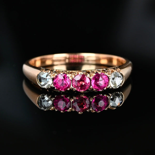 Antique Ruby Diamond Ring Edwardian 14K Gold Three Stone