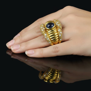 Impressive Wide 18K Gold Diamond Sapphire Ring Band - Boylerpf