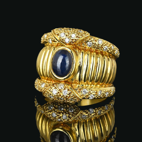 Impressive Wide 18K Gold Diamond Sapphire Ring Band - Boylerpf