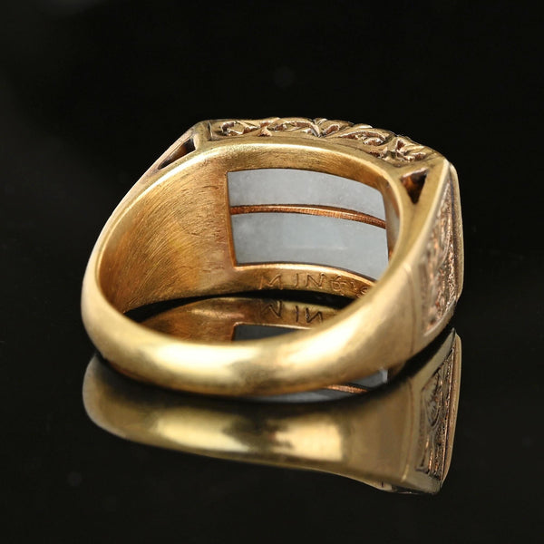 Retro Engraved 14K Gold Mings Jade Saddle Ring - Boylerpf