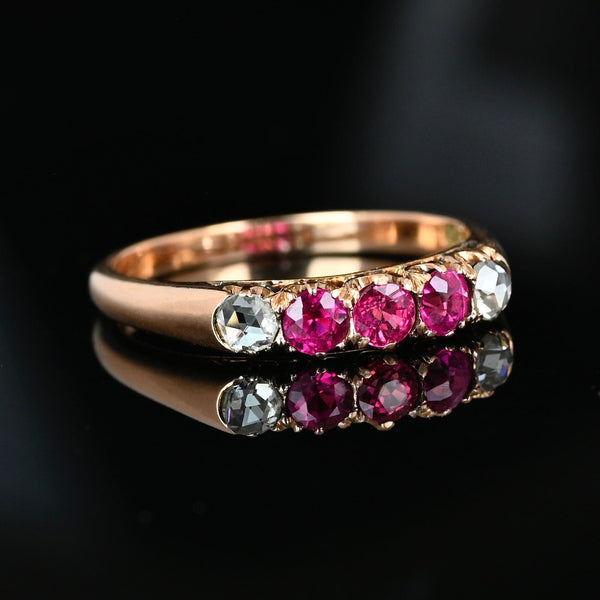 Antique Ruby Diamond Ring Edwardian 14K Gold Three Stone