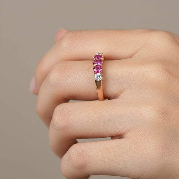 Antique Ruby Diamond Ring Edwardian 14K Gold Three Stone