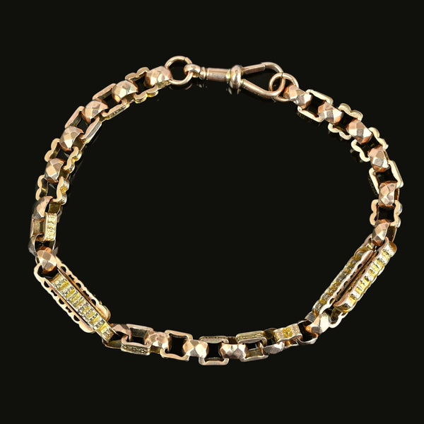 Antique Victorian 9K Gold Star Fancy Link Watch Chain Bracelet