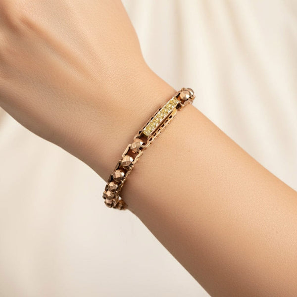 Antique Victorian 9K Gold Star Fancy Link Watch Chain Bracelet