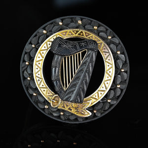 Harp Buckle Shamrock Antique Victorian Irish Bog Oak Brooch - Boylerpf