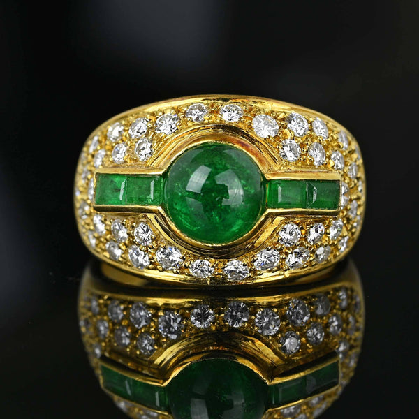 Diamond Cluster Columbian Emerald Dome Ring in 18K Gold - Boylerpf