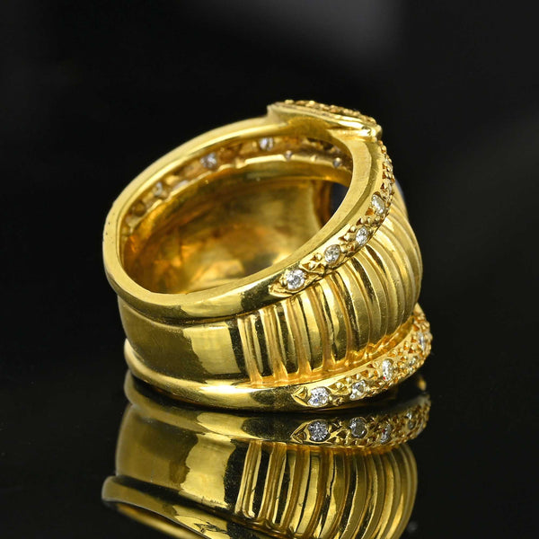 Impressive Wide 18K Gold Diamond Sapphire Ring Band - Boylerpf
