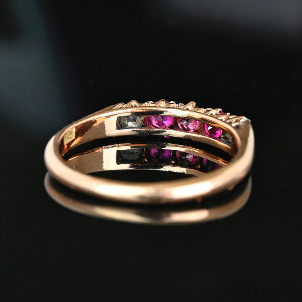 Antique Ruby Diamond Ring Edwardian 14K Gold Three Stone