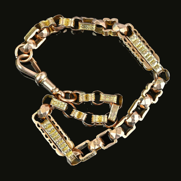 Antique Victorian 9K Gold Star Fancy Link Watch Chain Bracelet